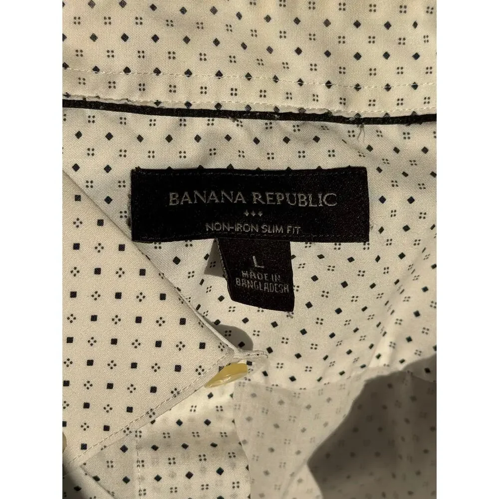 Banana Republic Non Iron Slim Fit Dress Shirt Men’s L White Blue Cotton